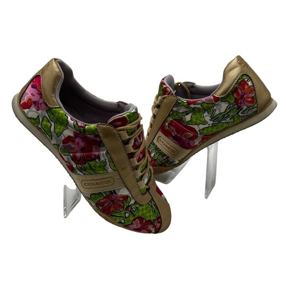 Coach Kirby Floral Print Sneakers Womens Sz 7M Y2K Leatherware‎ Bold Color Pop - Picture 7 of 8